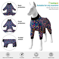LovinPet dog onesie offers full-coverage comfort for lounging or light outdoor outings.