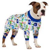 LovinPet dog onesie front view in blue-grey 3XL supports recovery comfort.