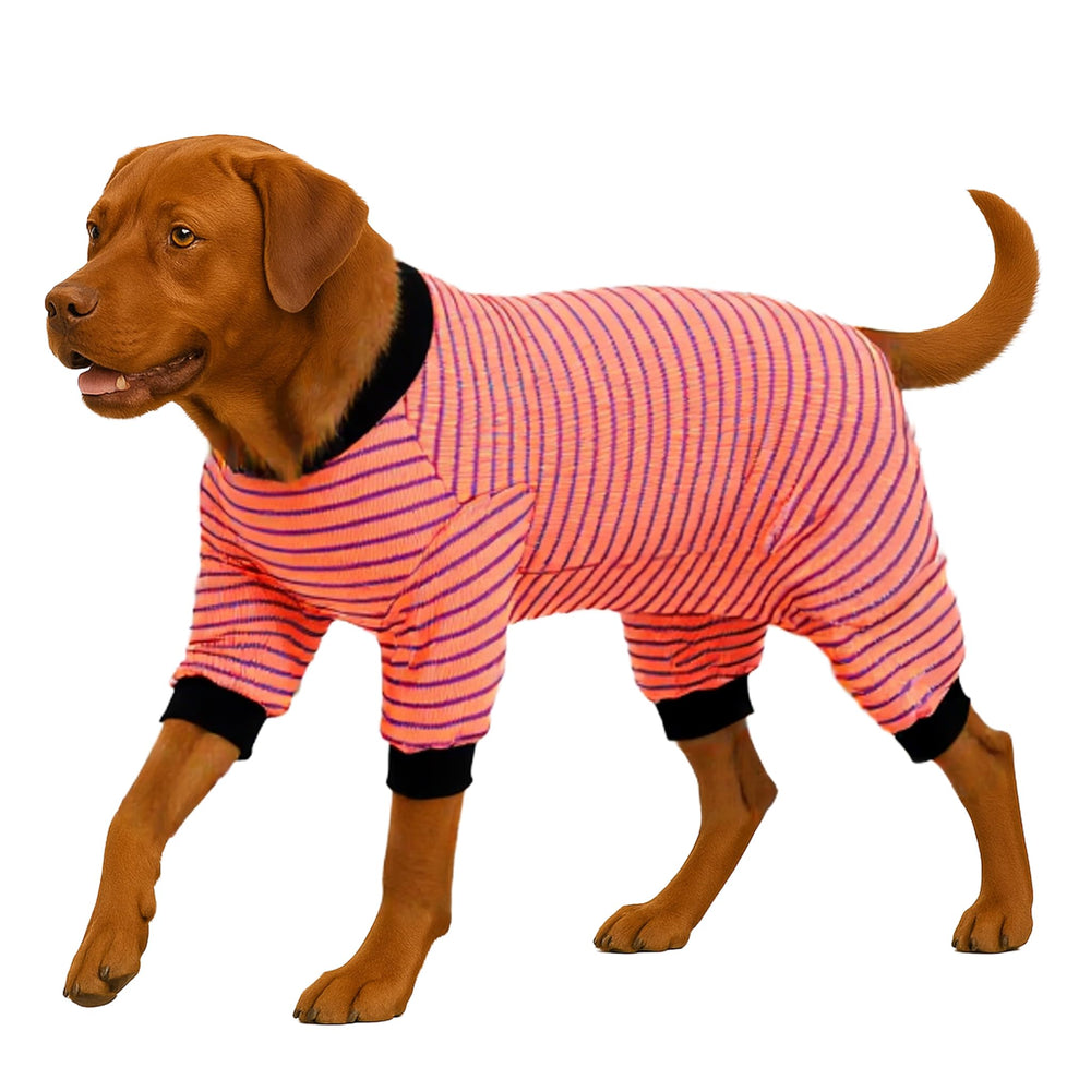 LovinPet dog PJS medium pink stripe front view, cozy all-day wear.