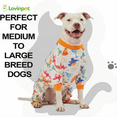 LovinPet Large Dog Pajamas Dino Egg Spikes front view with playful spikes