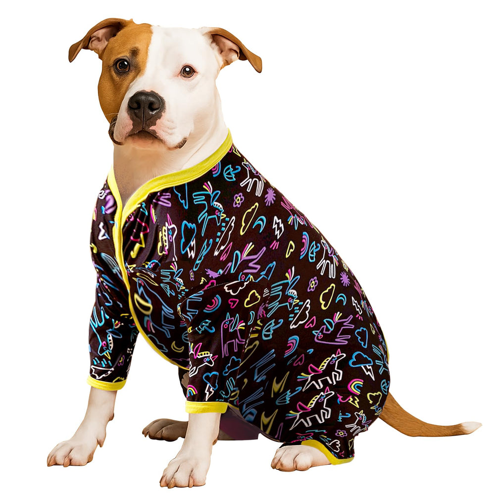 LovinPet large dog pajamas showcase a unicorn print in blue knit for cozy comfort