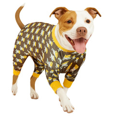 LovinPet pitbull onesie with giraffe print for cozy, durable comfort.
