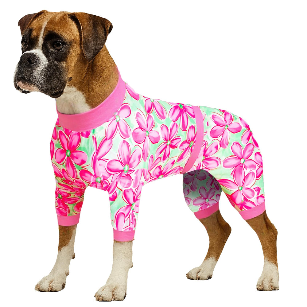 LovinPet pitbull pajamas pink daisy print full-coverage daily wear.