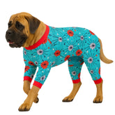 LovinPet Pitbull PJs atomic turquoise print offer stylish post-surgery comfort.