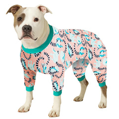 LovinPet Pitbull PJs in pastel lemur print on-dog showcase cozy lounging for larger breeds