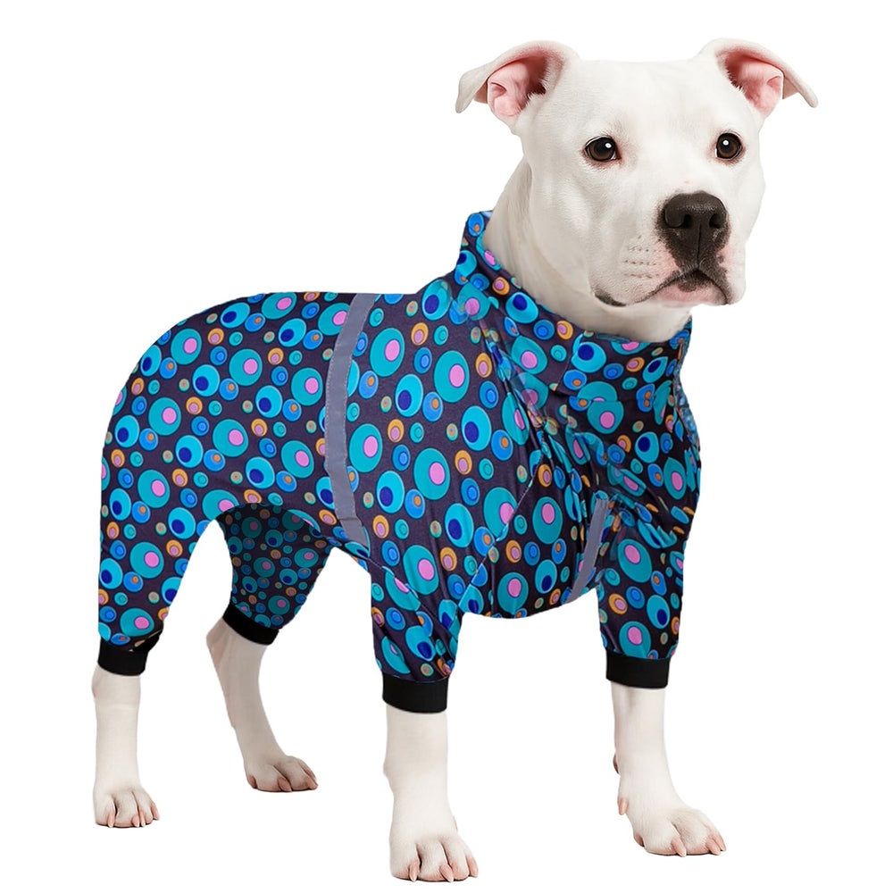LovinPet PJS dog jumpsuit green bubble print front view promotes easy dressing and outdoor wear