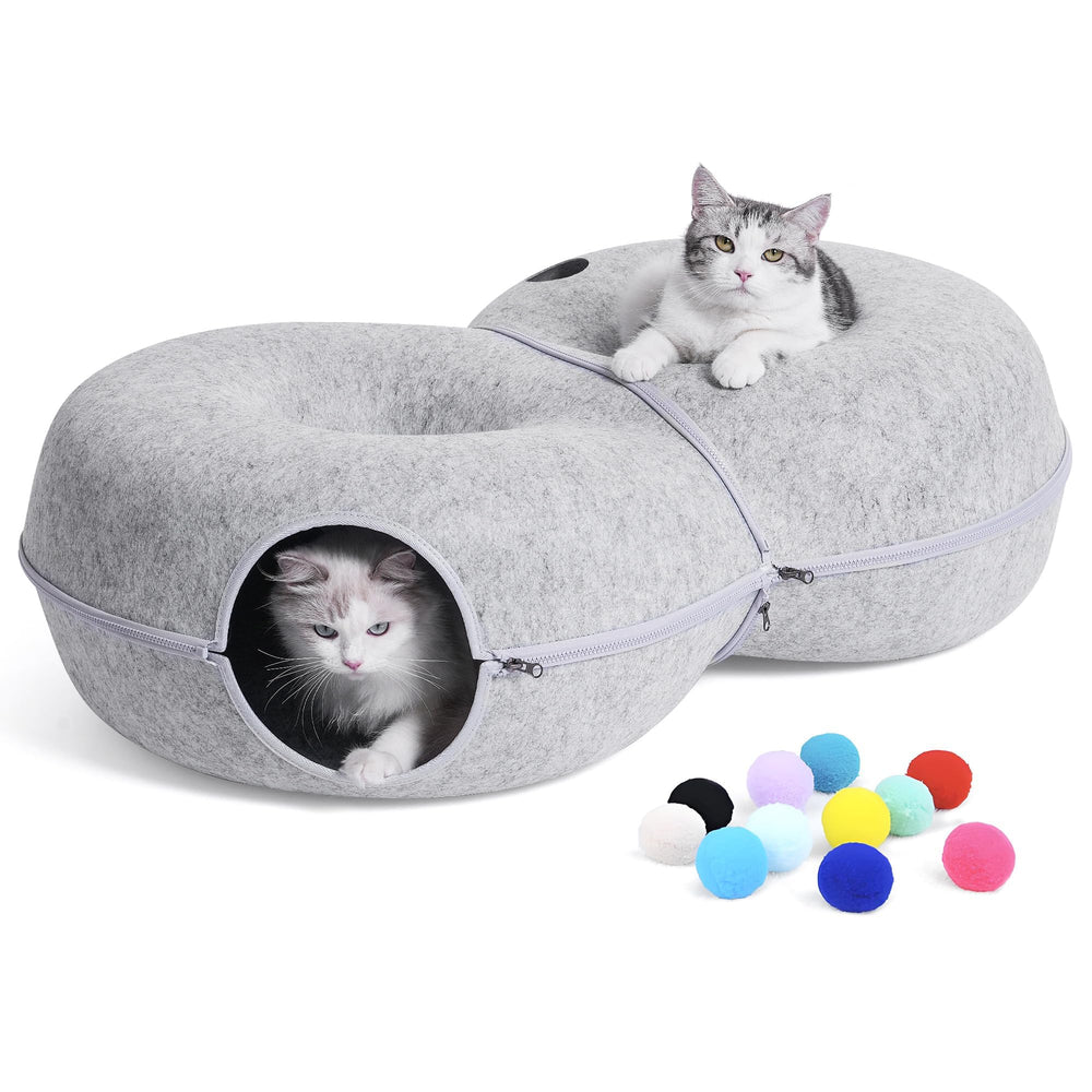 LovIntry 8-shaped cat tunnel bed front view highlighting spacious play area for cats.