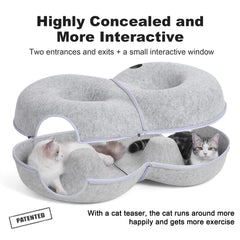 LovIntry 8-shaped tunnel interior shows double-column design for hiding and napping.