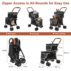 LPOTIUS double pet stroller folded compactly for easy storage and travel