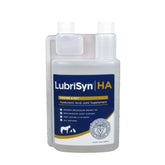 LubriSynHA bottle pour demonstrates easy daily dosing to support pet mobility.