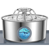 LucidShine cat water fountain front view highlights durable stainless steel for clean hydration.