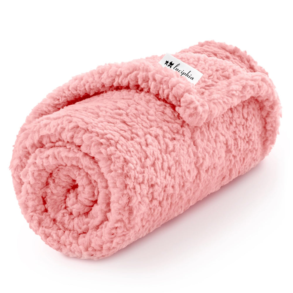 Luciphia premium fleece pet blanket pink surface, showcasing cozy sherpa-like softness for pets