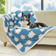 Luciphia waterproof pet blanket on sofa shields furniture from spills.
