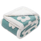 Luciphia waterproof pet blanket blue flatlay showing triple-layer protection for furniture.