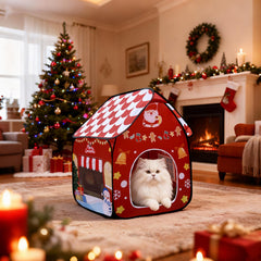 LUCKITTY cat house flat-folded for travel demonstrates compact storage.