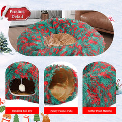 Luckitty cat tunnel bed with hanging toy for interactive play