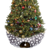 Luckitty cat tunnel bed under Christmas Tree shows cozy hideaway for naps