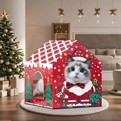 LUCKITTY Christmas decorations cat house front view highlights festive colors