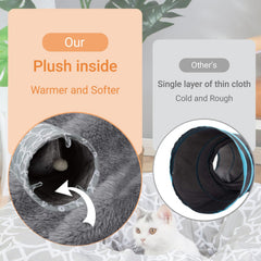 LUCKITTY geometric straight cat tunnel inner plush shows cozy hideaway.