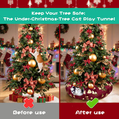 LUCKITTY plush Christmas Tree cat tunnel foil detail—festive gold accents
