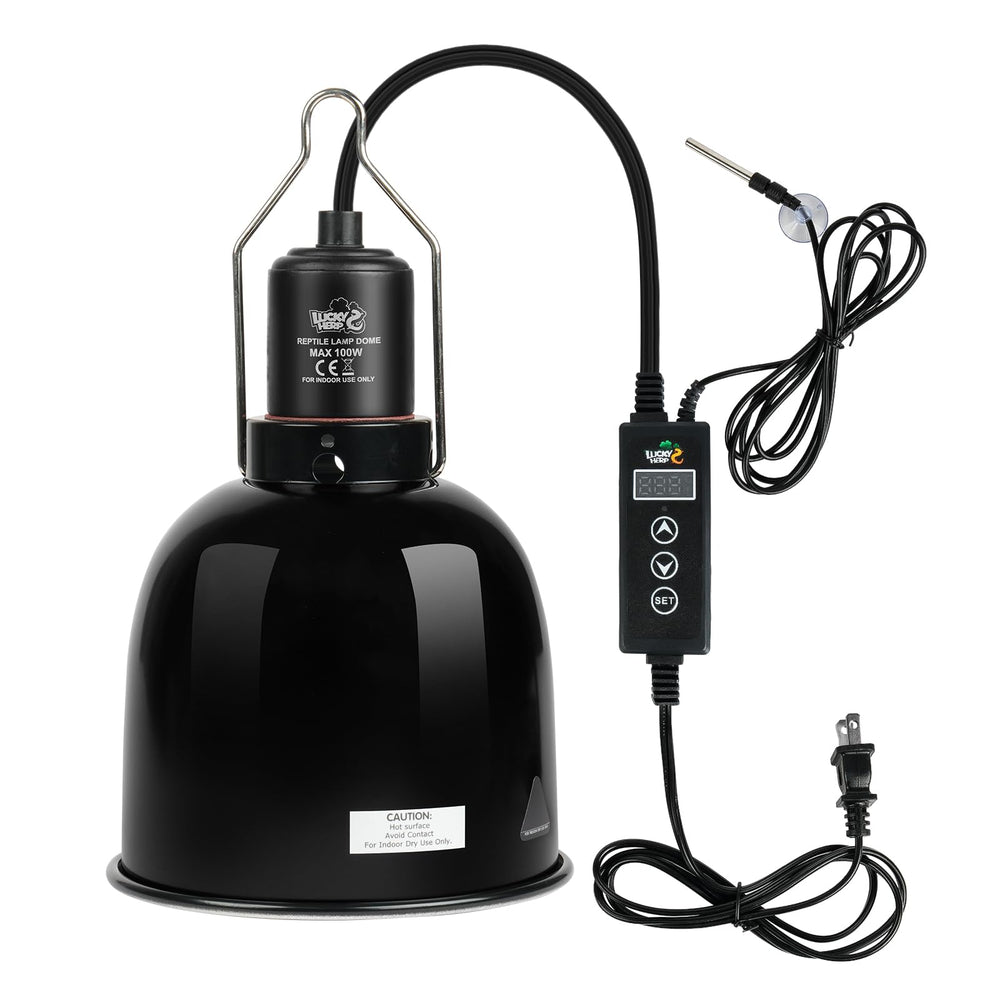 Lucky Herp reptile light fixture angle view showcases sturdy build for reliable terrarium lighting.