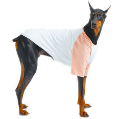 Lucky Petter dog shirt front view in white-peach; breathable cotton for year-round comfort.