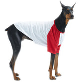 Lucky Petter Raglan dog shirt in white-red, front view, comfortable all-season wear.