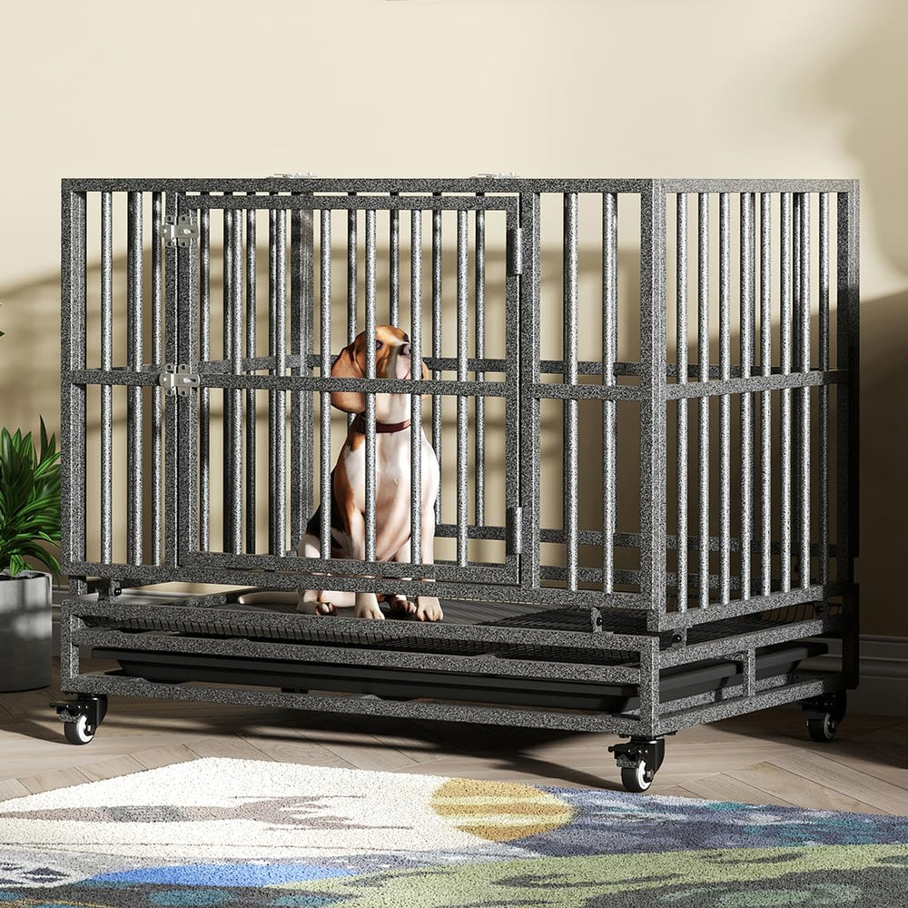 Luckyberry heavy-duty dog crate with wheels for easy transport and stability.
