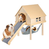 LUCKYBOPAN guinea pig hideout wooden house offers cozy shelter and safe space