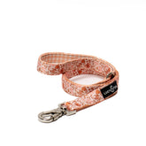 Lucy & Co 5-foot leash with peach pink floral plaid for stylish daily walks.