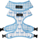 Lucy & Co. reversible dog harness in purple-green floral checker, front view for versatile styling.