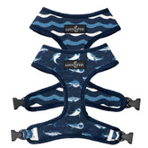 Lucy & Co reversible harness Shark Attack front view, padded for comfortable walking.