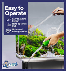Hassle-free pump action of Luigi's Fish Tank Cleaner in use