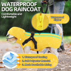 Lukovee dog raincoat removable clear hood keeps rain off eyes.