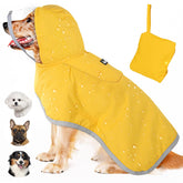 Lukovee dog raincoat closeup shows waterproof fabric beads rain for dry outings.