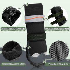 Lukovee dog shoes reflective-straps improve visibility for evening walks.