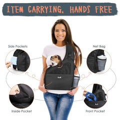 Lukovee dog sling front zipper pocket stores treats and keys within reach
