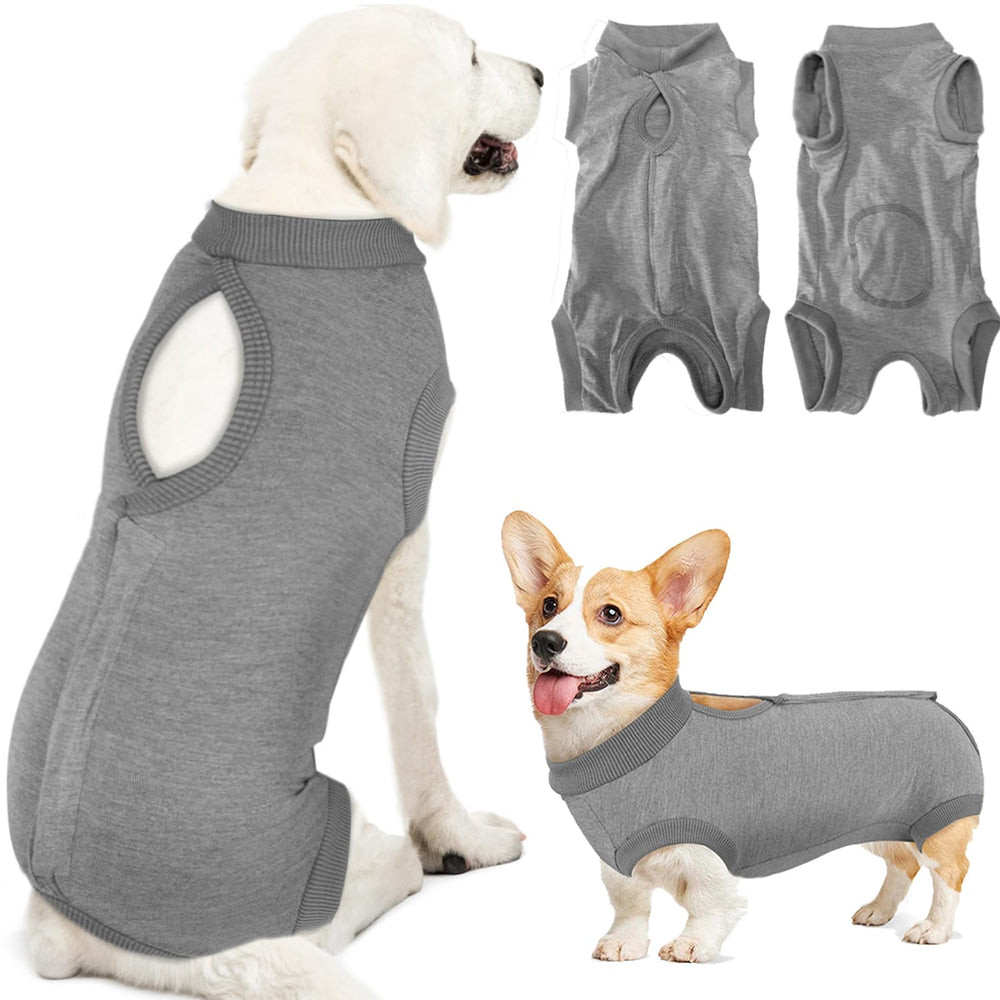 Lukovee Recovery Suit for Dogs shows a secure-fit design for post-surgery comfort.