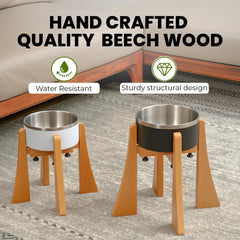 LuLuwood Beech dog bowl stand width adjustment accommodates different bowls