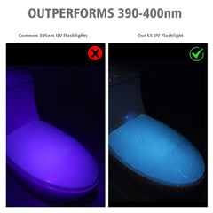 LUMENSHOOTER S3 long-wave brightness finds minerals fluorescing under 365nm UV light