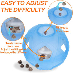 LumoLeaf dog treat ball slow-eating action blue showing pawing rewards.