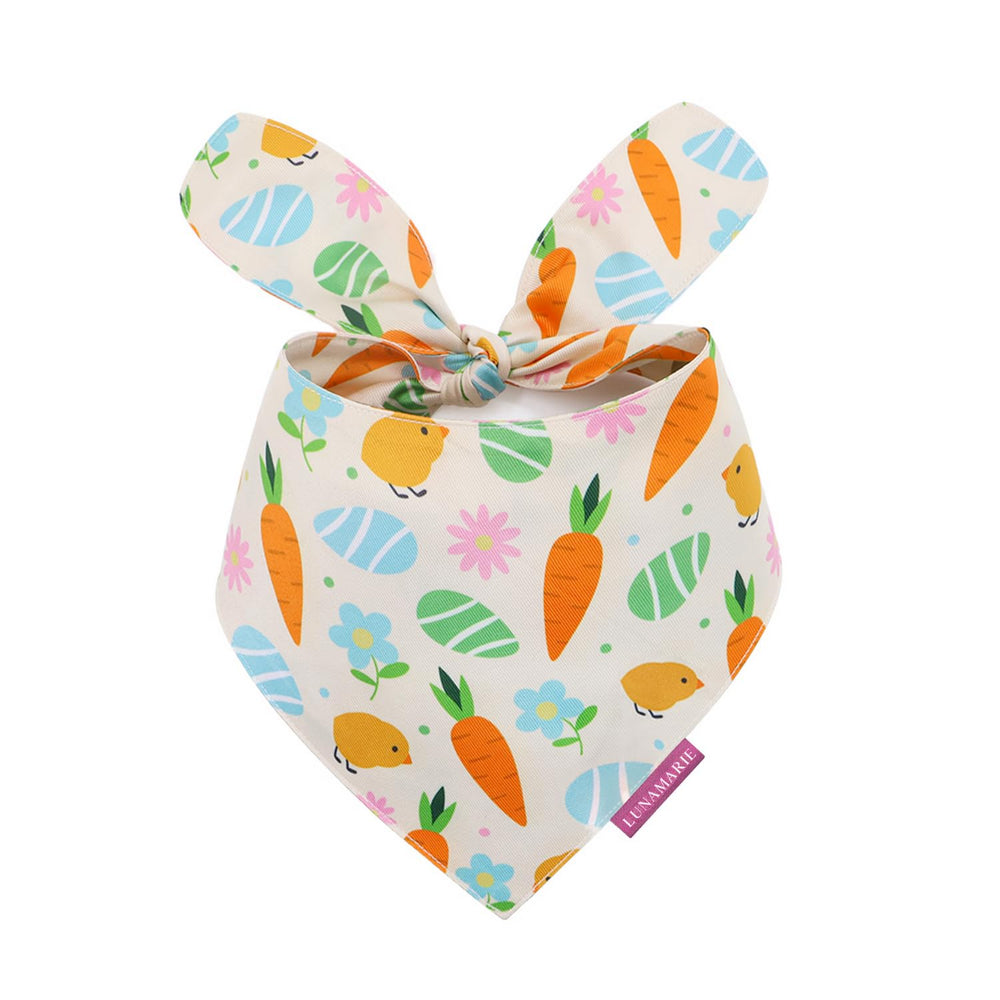 LunaMarie luxury pet bandana Easter Garden print, medium size, stylish everyday wear.