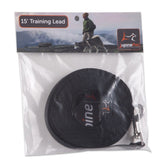 LupinePet Basics 15ft leash in black close-up highlights durability for training sessions.