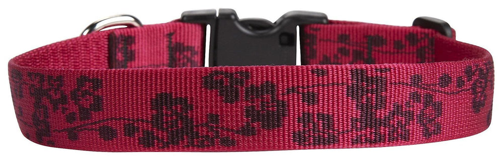 LupinePet Plum Blossom 1in collar front view showing durable woven pattern for daily wear