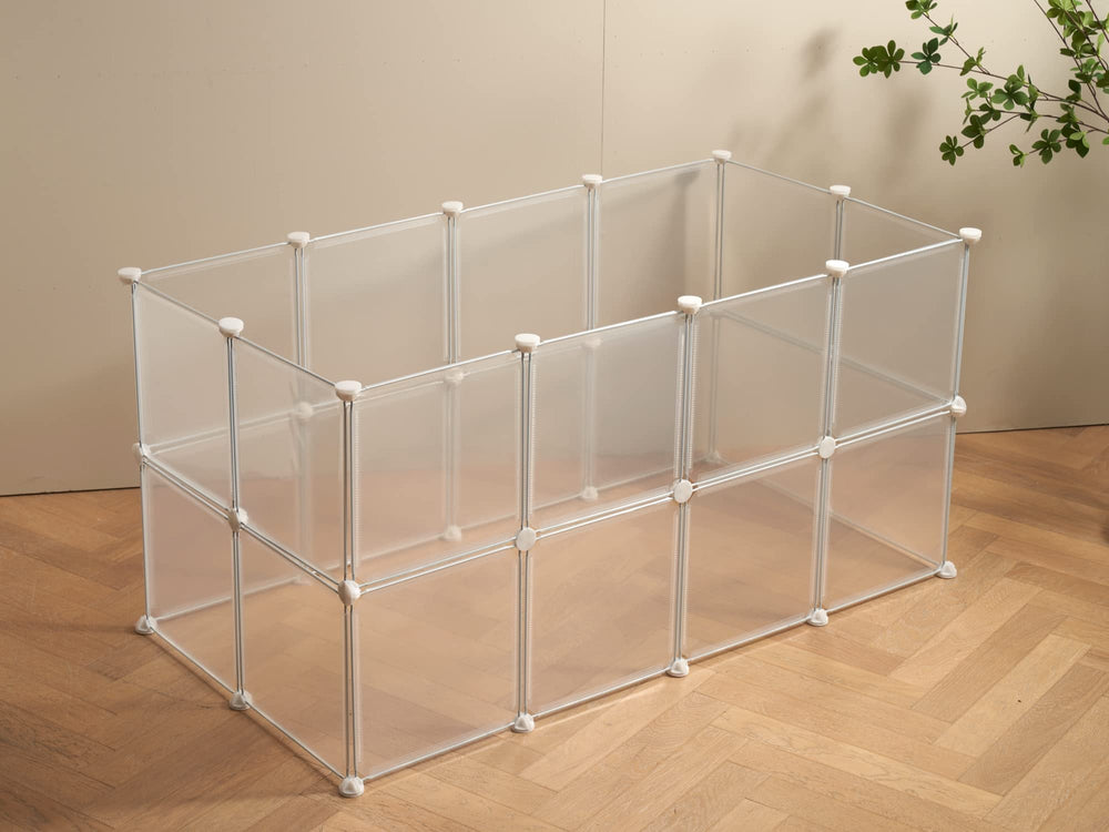 LURIVA transparent playpen indoor setup showing safe, visible pet playtime.