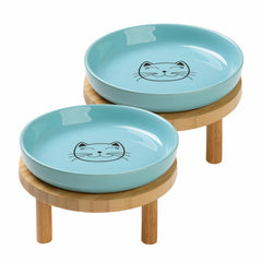 Lusifaco shallow elevated cat bowls assembly shows a stable feeding station for indoor cats.