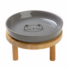 Lusifaco shallow elevated cat bowls on stand, side view for mess-free meals.
