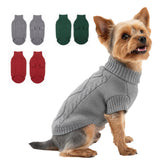 LUVMOJO thick-knit dog sweater burgundy worn during winter walk for warmth