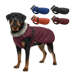 LUVMOJO XXXXL dog winter coat front view for giant breeds providing added warmth on cold walks.