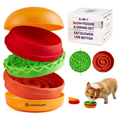 LuvMyFluff slow feeder bowl with hamburger design slows fast eaters for calmer meals.